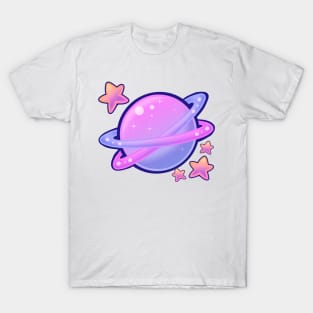 Pink and Purple Planets and Stars T-Shirt